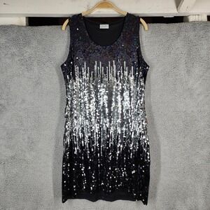 J Gee Womens XL Sequins Ombre Black Silver Sleeveless Lined‎ Party Dress